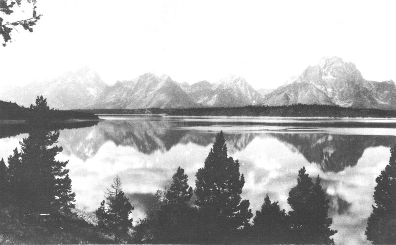 THE TETON RANGE MIRRORED IN JACKSON LAKE  Copyright, Crandall.