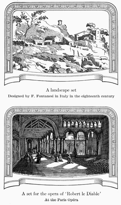 A landscape set Designed by P. Fontanesi in Italy in the eighteenth century  A set for the opera of 'Robert le Diable' At the Paris Opéra