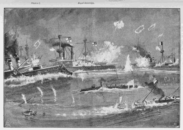 Nicolai I.    Royal Sovereign. BATTLE OFF BEACHY HEAD: H.M.S. "ROYAL SOVEREIGN" RAMMING THE "NICOLAI I."