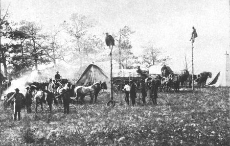 The Union military telegraph corps strung more than 15,000 miles of wire during the war. In one year, the Northern armies kept the wires alive with nearly 1.8 million messages. Galvanic batteries transported by wagon furnished the electricity.