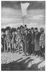 The actual surrender of Jerusalem, Dec. 9, 1917, when two British outposts met the Mayor (carrying a cane) and his party with the white flag. The formal surrender took place next day. (© American Colony Photographers)