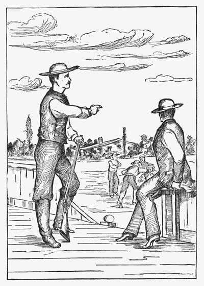 "Glancing in the direction indicated by Jim, I saw that Carnes was engaged in a fisticuff bout with Tom Briggs, and hastened to interpose;"—page 114.