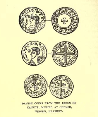 DANISH COINS FROM THE REIGN OF CANUTE, MINTED AT ODENSE, VIBORG, HEATHBY.