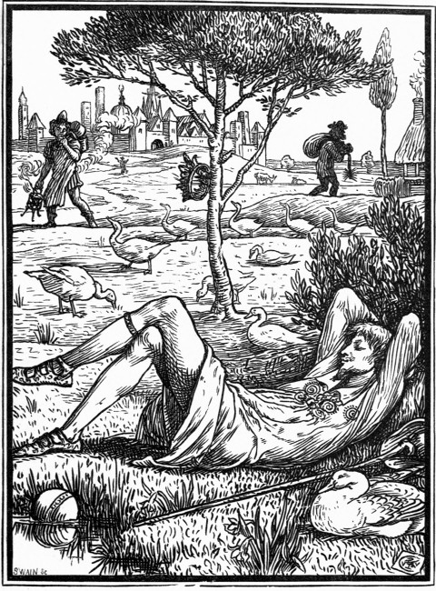 "Now, here I lie peacefully all day long and watch my geese, and it is much nicer than being King."—P. 170.