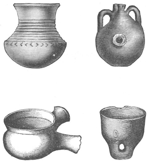 SPECIMENS OF POTTERY FOUND IN SWISS LAKE DWELLINGS.  (Copied by permission from "Harper's Magazine.")[Pg 11