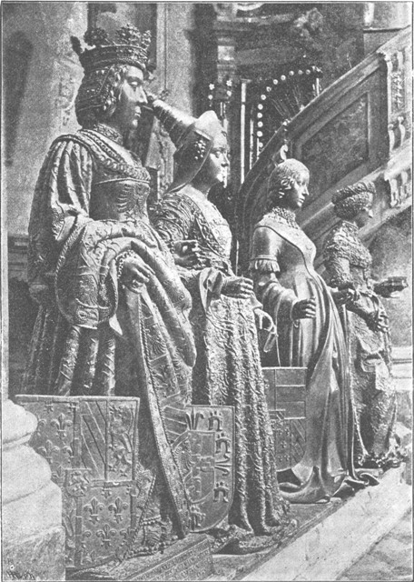 Elizabeth, wife of Albert II.; Maria of Burgundy; Eleanor of Portugal; Kunigunde, sister of Maximilian.  (From Maximilian Monument at Innsbruck.)