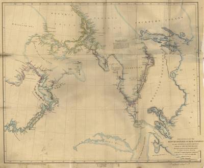 DISCOVERIES OF THE HONBLE. HUDSON'S BAY COS. ARCTIC EXPEDITION to the NORTH of REPULSE BAY; Conducted by JOHN RAE ESQR. 1846 & 1847; Shewing in connection, the Discoveries made by PARRY, ROSS, BACK, & the Honble. Company's Expedition Conducted by DEASE & SIMPSON 1838-1839. Adjusted & Drawn by John Arrowsmith London, Pubd. Jany. 1st. 1848, by John Arrowsmith, 10 Soho Square. Discoveries of The Honble. Hudson's Bay Cos. Expeditions are Cold. Red Do. of Sir Edward Parry Purple Do. of Sir John Ross Yellow Do. of Sir George Back Green