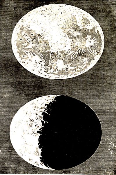 Figures 36, 37. TELESCOPIC VIEWS OF THE MOON.