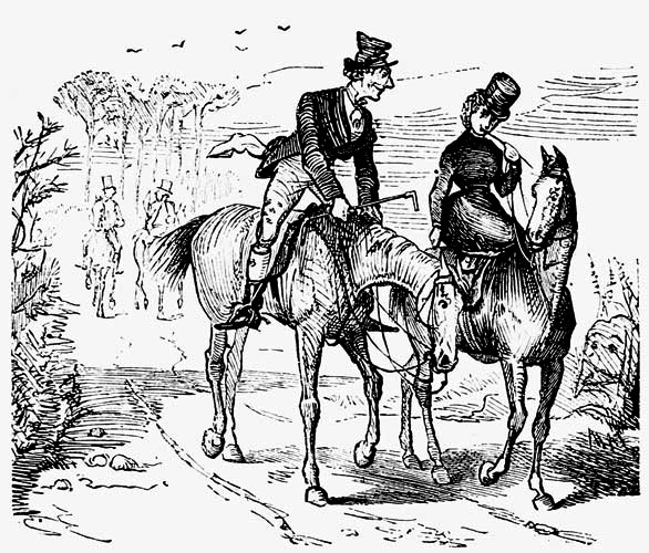 Two people on horses, side by side.