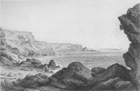 T. Picken, lith from a drawing by R. Dudley  London, Day & Sons, Limited, Lith.  FOILHUMMERUM BAY, VALENCIA, LOOKING SEAWARDS FROM THE POINT AT WHICH THE CABLE REACHES THE SHORE.