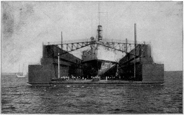 Floating dry dock with large vessel inside