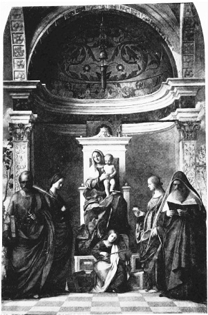 Alinari, Florence  S. ZACCARIA—MADONNA ENTHRONED AND FOUR SAINTS  By Giovanni Bellini