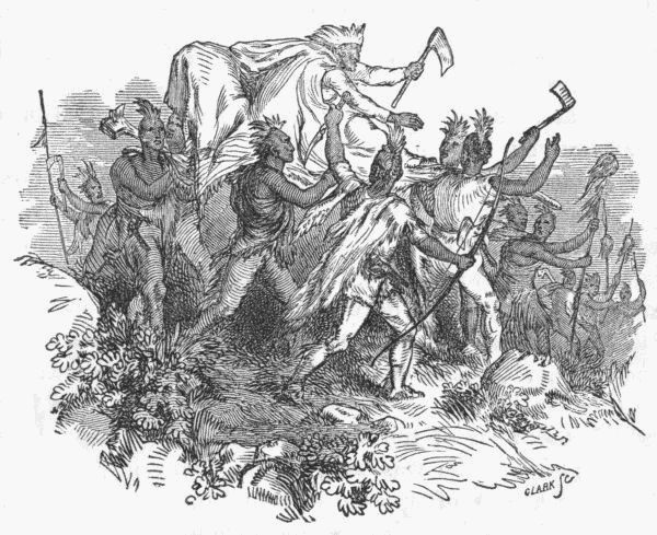 Opecancanough borne in a litter to the Massacre of the Whites.