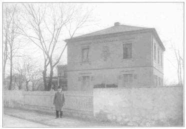 The Author standing in front of Villa Frikell at Kötchenbroda, Germany, where the master magician, Wiljalba Frikell, spent the last years of his life. From the Harry Houdini Collection.