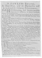 Advertisement from the London Daily Post during 1730, showing the orange tree as offered by the senior Fawkes, just previous to his death. From the Harry Houdini Collection.