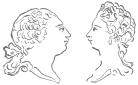 Heads of King George and Queen Charlotte, executed in their presence by the Jacquet-Droz drawing figure in 1774. From the brochure issued by the Society of History and Archæology, Canton of Neuchâtel, Switzerland.