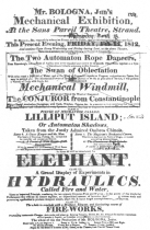 A Bologna bill of 1812, featuring the automatic rope dancers. From the Harry Houdini Collection.