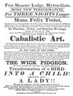 Testot programme, featuring “Cabalistic Art” in 1826. From the Harry Houdini Collection.