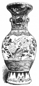 Fig. 16.—Nankin Porcelain. Brown bands; base, white; body, pale green; neck, light brown. Decoration chiefly pink, green, and blue; neck and body crackled. (Sutton Coll.)