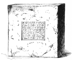 Fig. 54.—Babylonian Baked Brick, with Nebuchadnezzar’s Name. Twelve inches square, three inches thick.