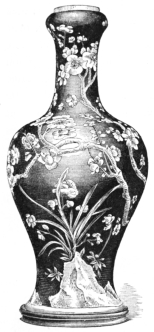 Fig. 89.—Chinese Porcelain. White “Hawthorn” on Black. (S. P. Avery Coll., N. Y. Metropolitan Museum.)