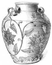 Fig. 107.—Old Corean Earthen-ware Five-handled Jar. Yellow on Green. (A. A. Vautine & Co.)