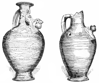 Fig. 156.—Phœnician Vase, from Curium. (Cesnola Coll., N. Y. Metrop. Mus.) Fig. 157.—Phœnician Vase, from Curium. (Cesnola Coll., N. Y. Metrop. Mus.)