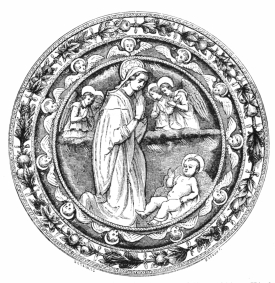 Fig. 204.—Holy Family. Medallion by Luca della Robbia. (Hôtel Cluny, Paris)