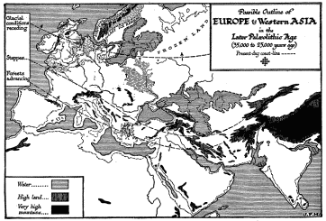 Map showing Europe and Western Asia about the Time the True Men were Replacing the Neanderthalers in Western Europe