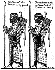 Soldiers of the Persian body-guard.  (From frieze in the audience hall of Darius at Susa.)