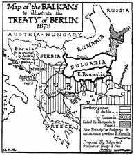 Map of the BALKANS to illustrate the TREATY of BERLIN 1878