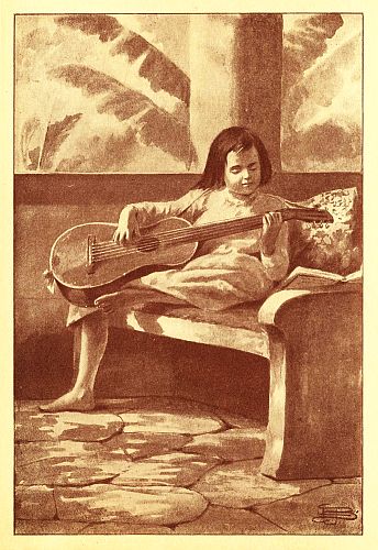 girl sitting on bench playing guitar