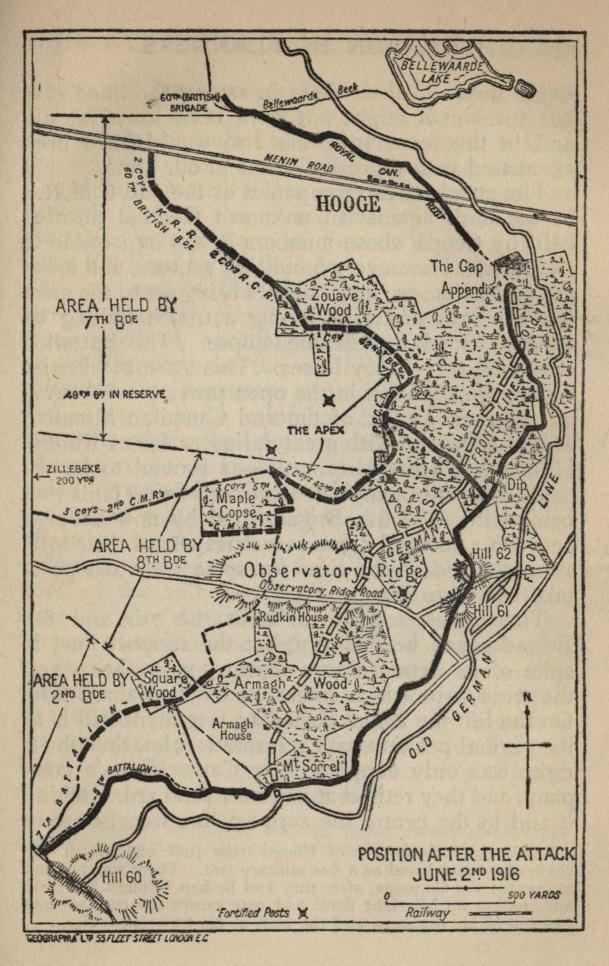 Map--Sanctuary Wood--POSITION AFTER THE ATTACK JUNE 2nd 1916