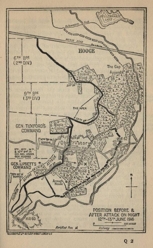 Map--POSITION BEFORE & AFTER ATTACK ON NIGHT 12th-13th JUNE 1916