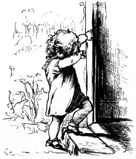 crying little girl entering doorway