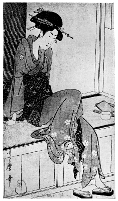 UTAMARO: WOMAN SEATED ON A VERANDA.