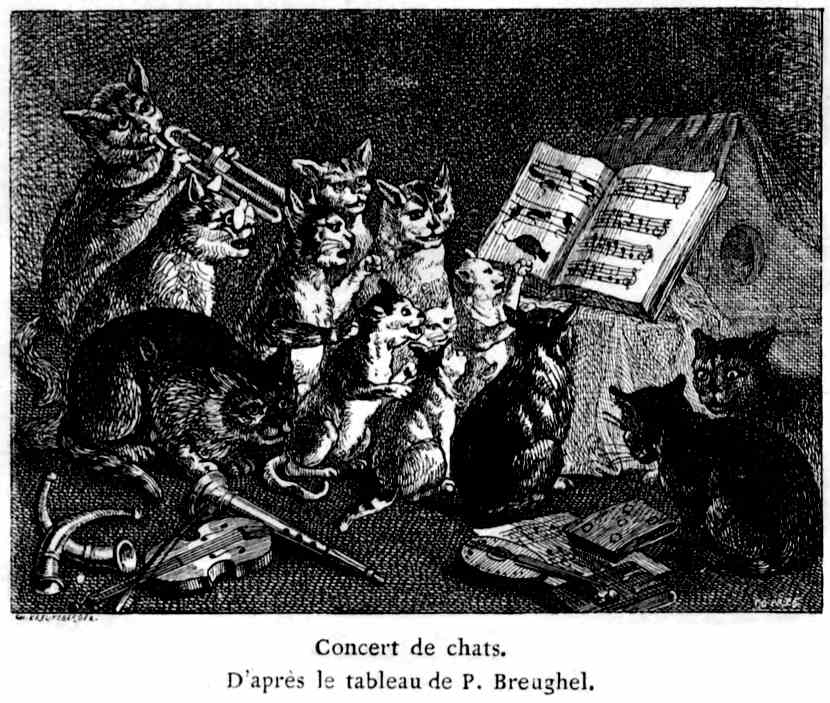 Concert de chats. D'après le tableau de P. Breughel.