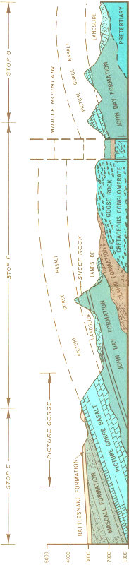 Fig. 5—North-south section along the John Day River through Picture Gorge and Middle Mountain.