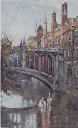 THE BRIDGE OF SIGHS, ST. JOHN’S COLLEGE  This Bridge joins the Third Court with the Fourth or New Court. The building on the right, seen through the bridge, is the Library, and dates back to 1624.