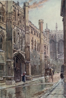 THE OLD GATEWAY OF KING’S COLLEGE  This gateway now forms the entrance to the Library from Trinity Lane. The North door of King’s Chapel is seen in the distance.