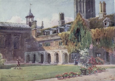 A COURT AND CLOISTERS IN PEMBROKE COLLEGE  This represents the First or Entrance Court of the College. Beyond the Cloisters is the Chapel designed by Sir Christopher Wren and completed in 1664.