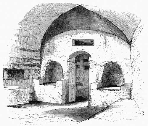 Illustration: Fig. 130.—Chamber in the Catacomb of St. Agnes, with seats for Catechists and Catechumens.