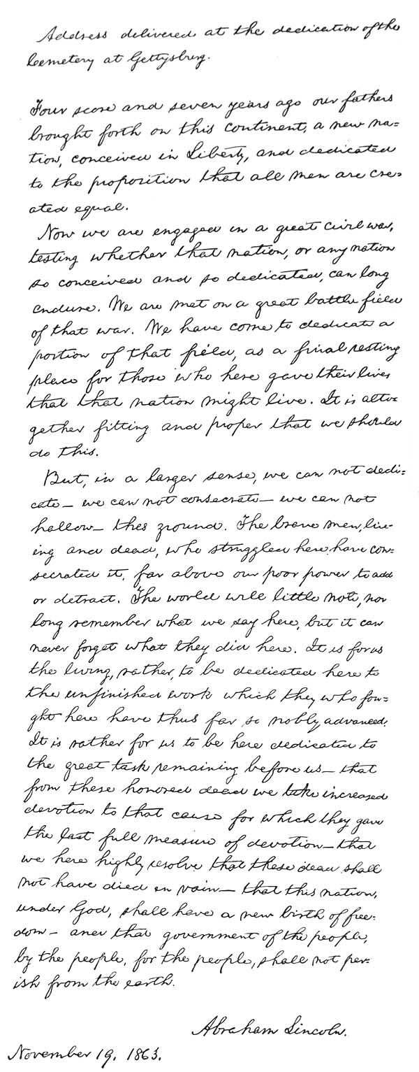 HAND WRITTEN COPY OF GETTYSBURG ADDRESS