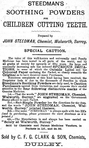 Advert for Steedman's Soothing Powders