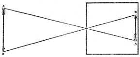 DIAGRAM OF A PINHOLE CAMERA  Showing how clear images can be formed by the use of a hole so small that only pencils of light can pass through it to strike on the screen at the back.