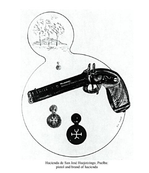 Hacienda de San José Huejotzingo, Puebla: pistol and brand of hacienda