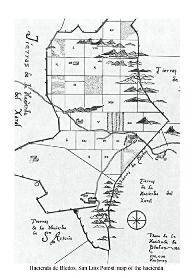 Hacienda de Bledos, San Luis Potosí: map of the hacienda.