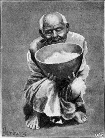 OFFERING RICE TO THE PRIESTS.