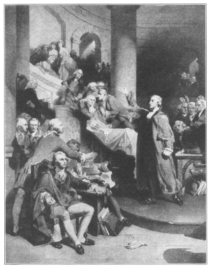 Patrick Henry delivering his celebrated speech, May, 1765.