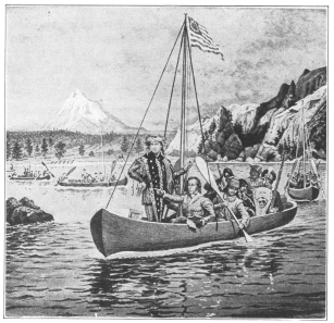 Lewis and Clark on their expedition into the Far West.  From an old painting